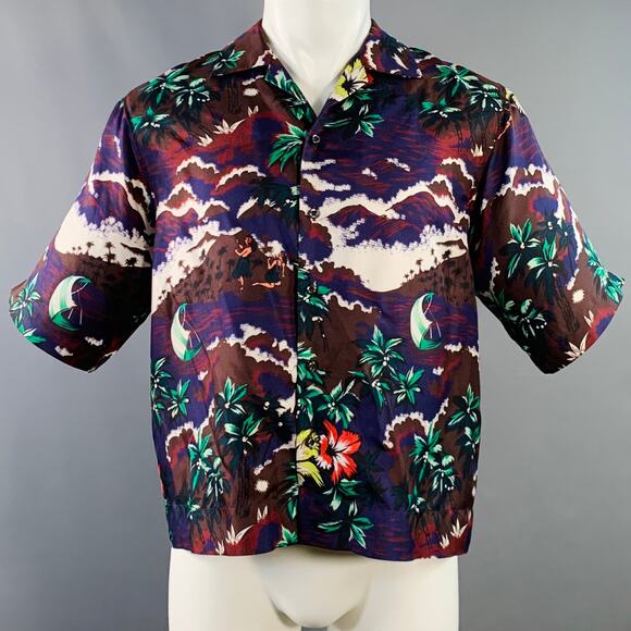 DSQUARED2 Size S Multi Color Hawaiian Tropical Silk Camp Short Sleeve Shirt